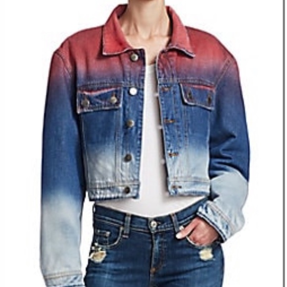 NWT EACH X OTHER RED BLUE OMBRÉ DENIM JACKET MED - Picture 2 of 4